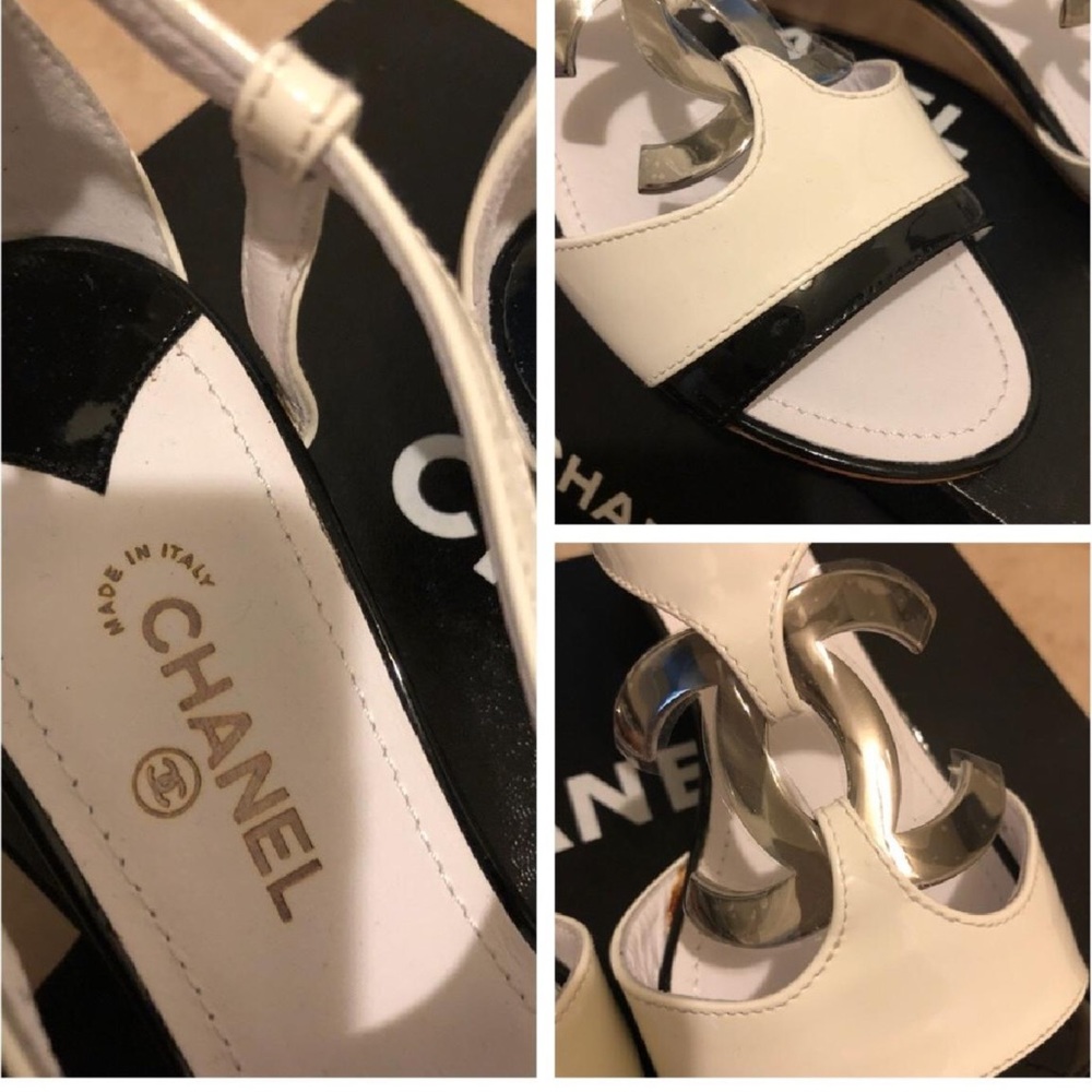 CHANEL SANDALS WEDGE HEEL WITH LARGE CC LOGO - Picture 5 of 8
